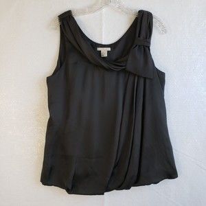 H&M Women's Flowy Tank Blouse Top Size12 Black Draped Neckline Sleeveless
